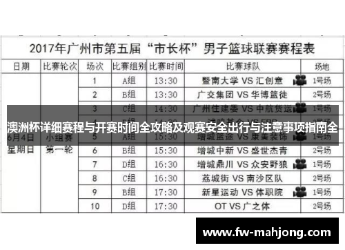 澳洲杯详细赛程与开赛时间全攻略及观赛安全出行与注意事项指南全